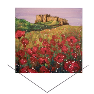 Bamburgh Castle Poppies Greeting Card